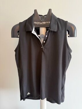 adidas Black Sleeveless Polo Tank Top with White Trim